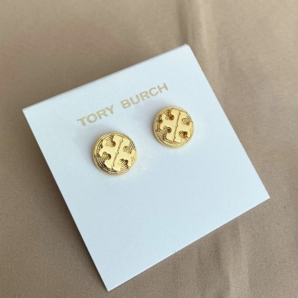 Tory Burch Round Spiral Logo Earrings